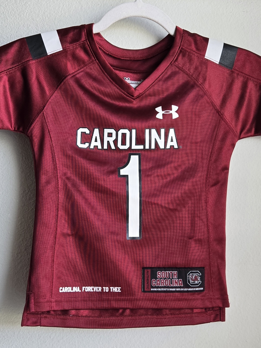 Under Armour Garnet Carolina #1 Kids Football Jersey, Sz 5